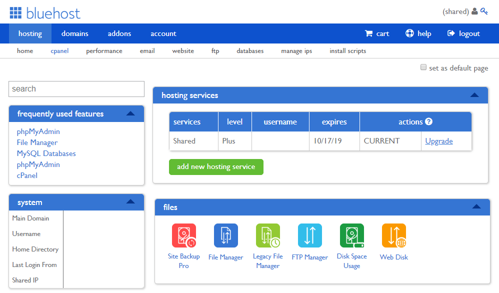 File Manager in Bluehost