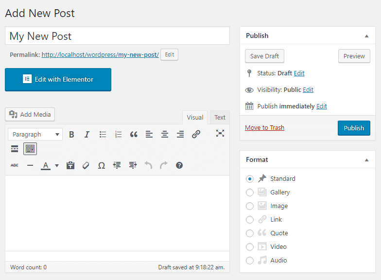 format block in the Posts settings