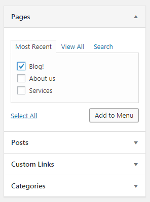 insert a blog page in the menu
