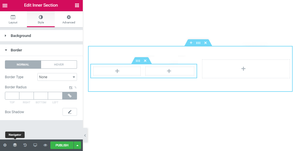 style settings in the inner section