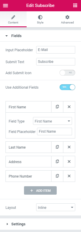 Subcribe widget additional settings