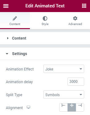 Animated Text Settings section