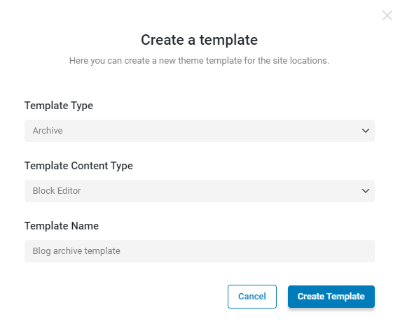 archive template creation in the block editor