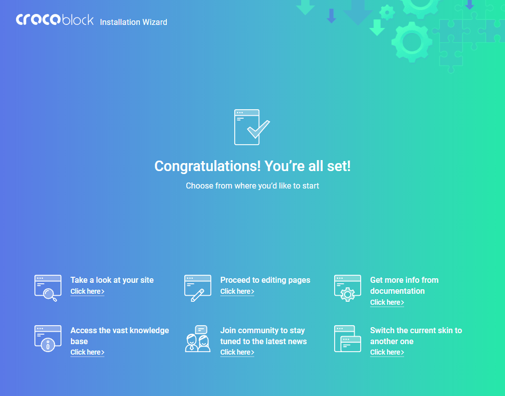 Crocoblock Wizard Congratulation screen