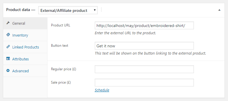product url in the general tab of product addition settings