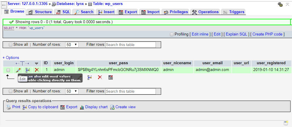 PHPMyAdmin settings