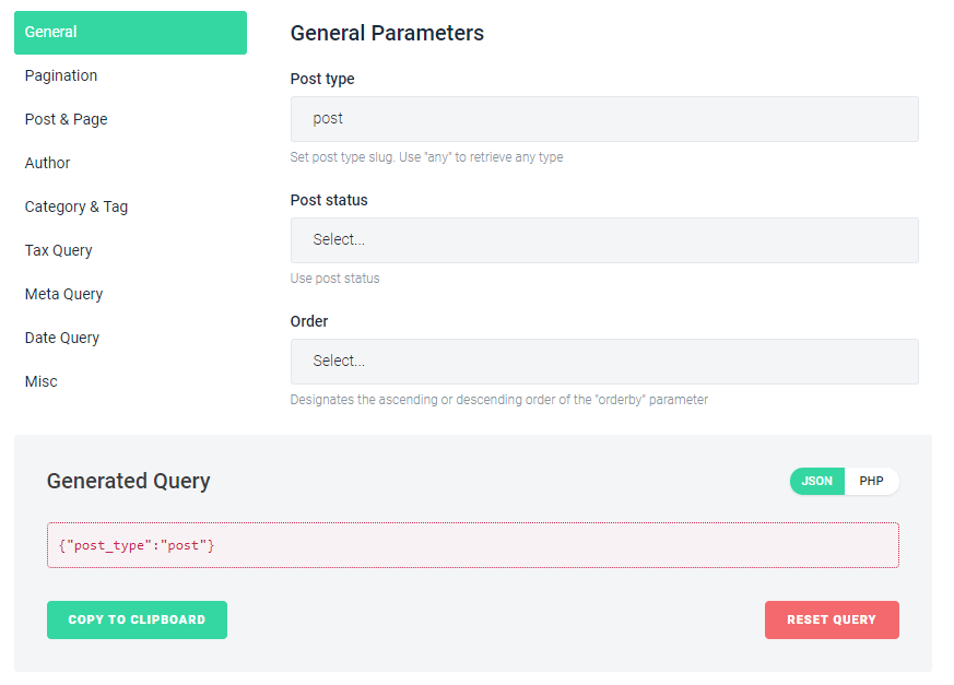 custom query settings in posts widget
