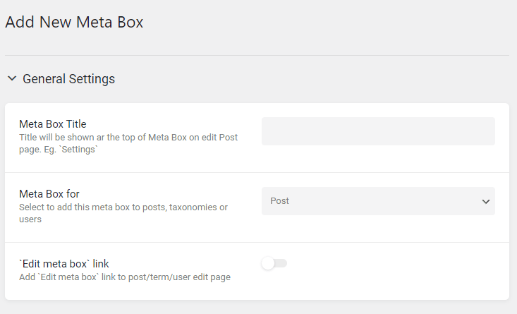 meta box general settings