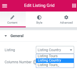listing grid settings