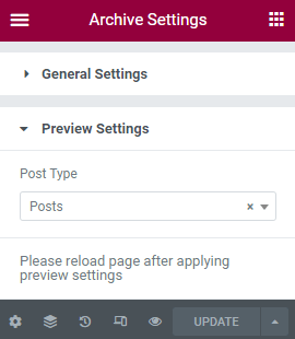 preview settings for the template