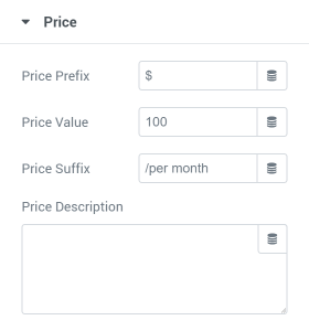 Pricing Table price settings