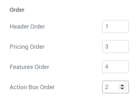 Pricing Table order settings