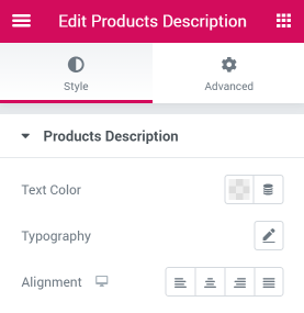 Products Description widget