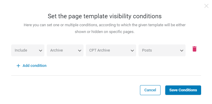 set the template visibility conditions
