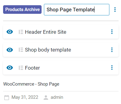 shop page template with header and footer