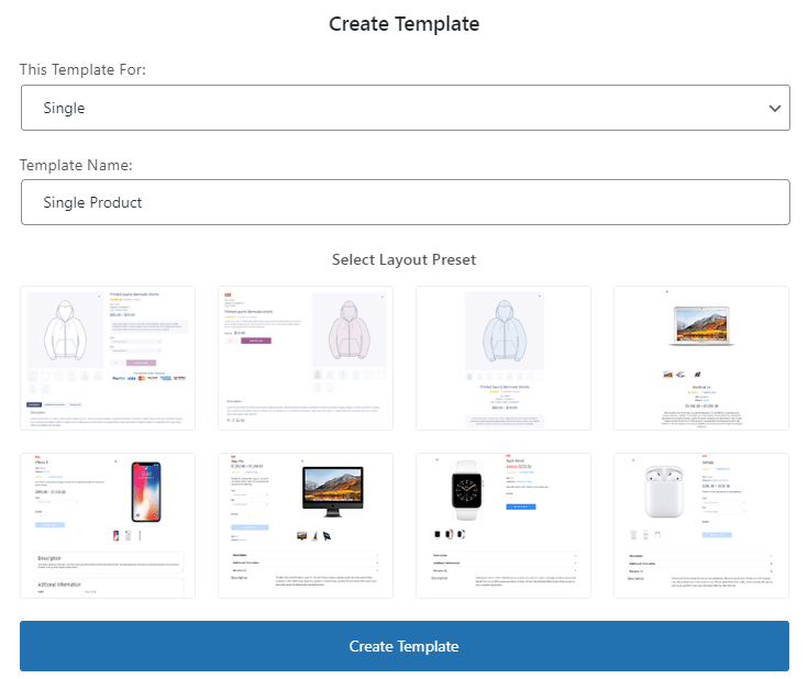 single product template creation