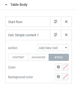 table body style settings