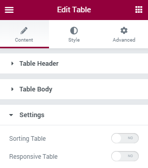Table settings block