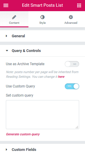 Use Custom Query button