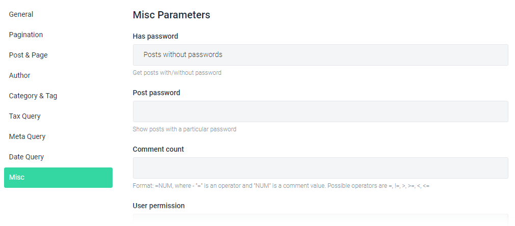 misc parameters