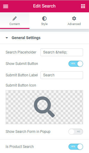 product search setting