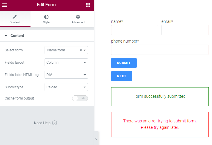 editing a signup form in elementor