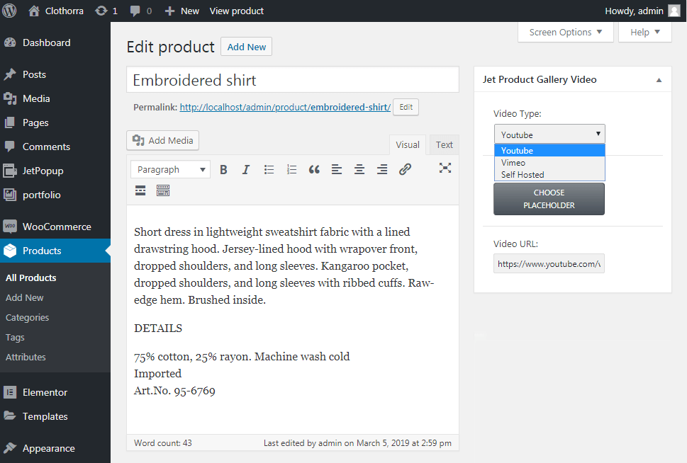 editing Products at WordPress Dashboard 