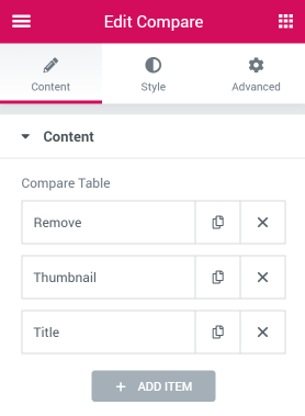 Compare Content settings section
