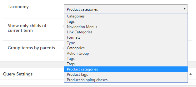 choose Product categories in the Taxonomy field