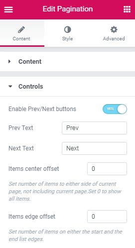 Controls pagination settings of Products Grid widget