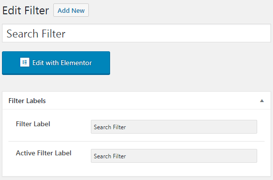 Search filter labels settings