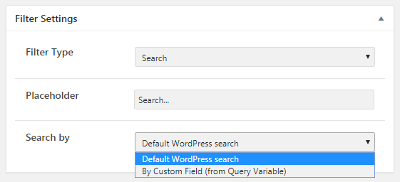 Search by filter settings