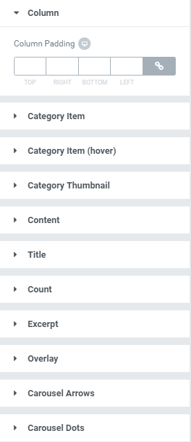 Categories Geid widget Style settings