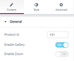 General content setting in Gallery Slider widget
