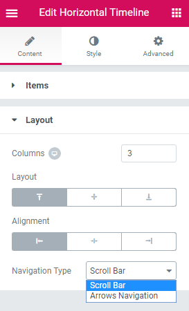 Horizontal Timeline widget layout