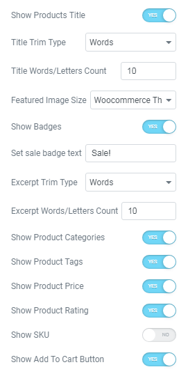 products grid widget settings in elementor