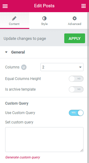 Posts widget custom query