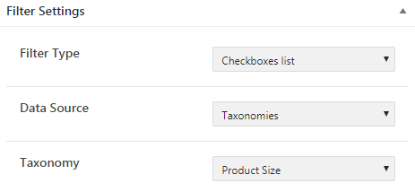 filter settings for the checkboxes list