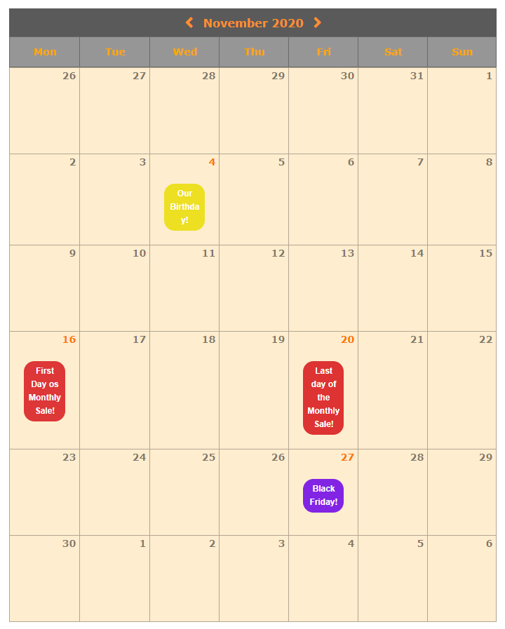 Calendar example