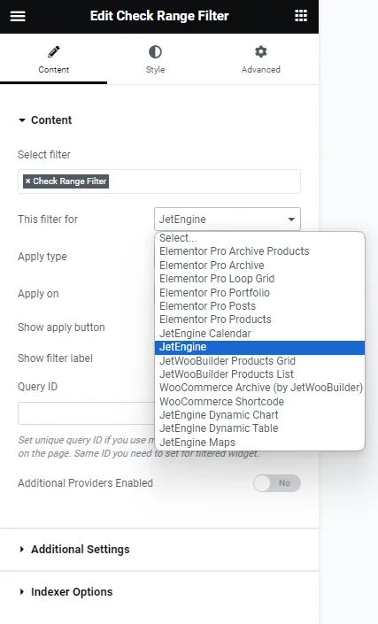 check range filter widget providers