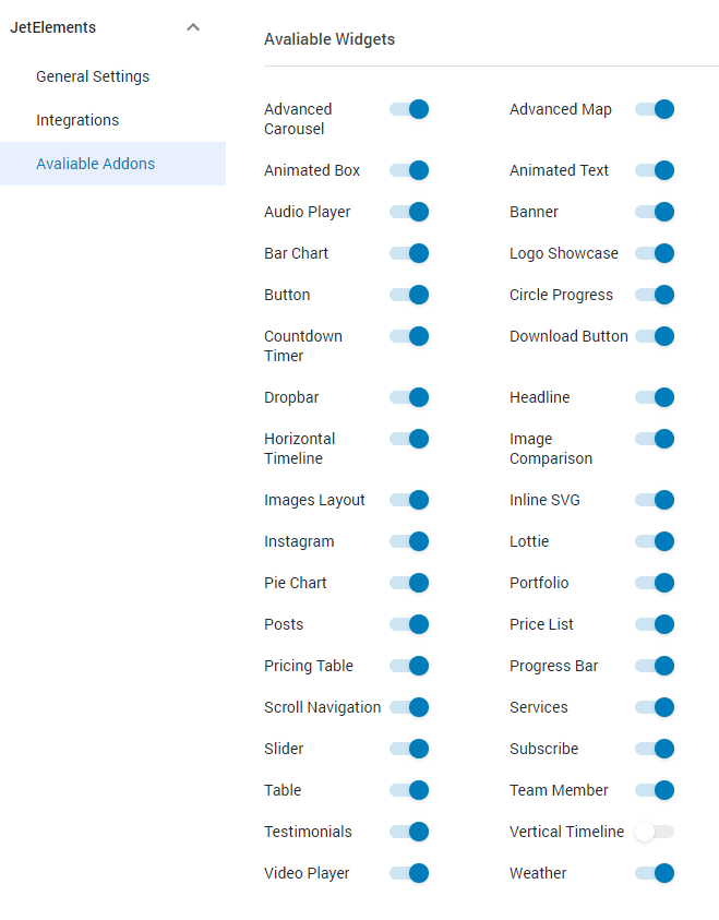 JetElements available widgets