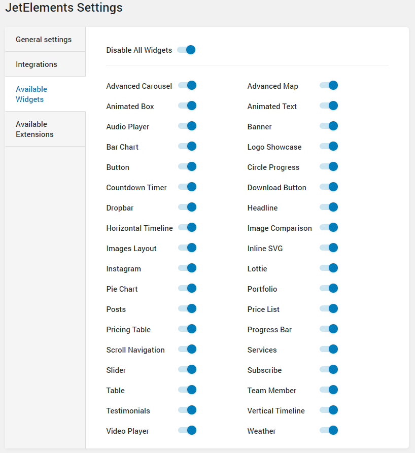 JetElements available widgets