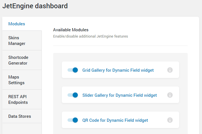 JetEngine dashboard modules