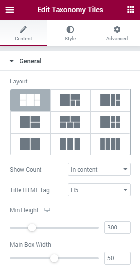 Taxonomy Tiles General settings