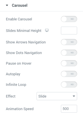 Posts widget carousel settings