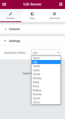 Banner Settings section