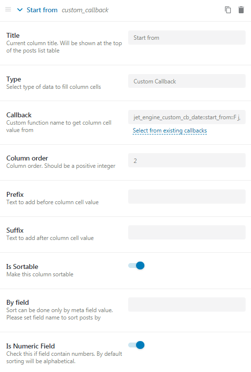 admin column settings