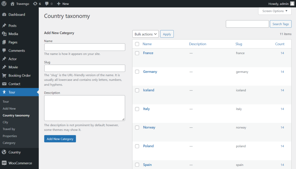 taxonomy tab in the post type block on the dashboard