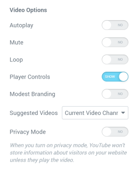 Video Player Video settings