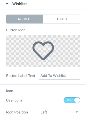 Wishlist Button widget settings